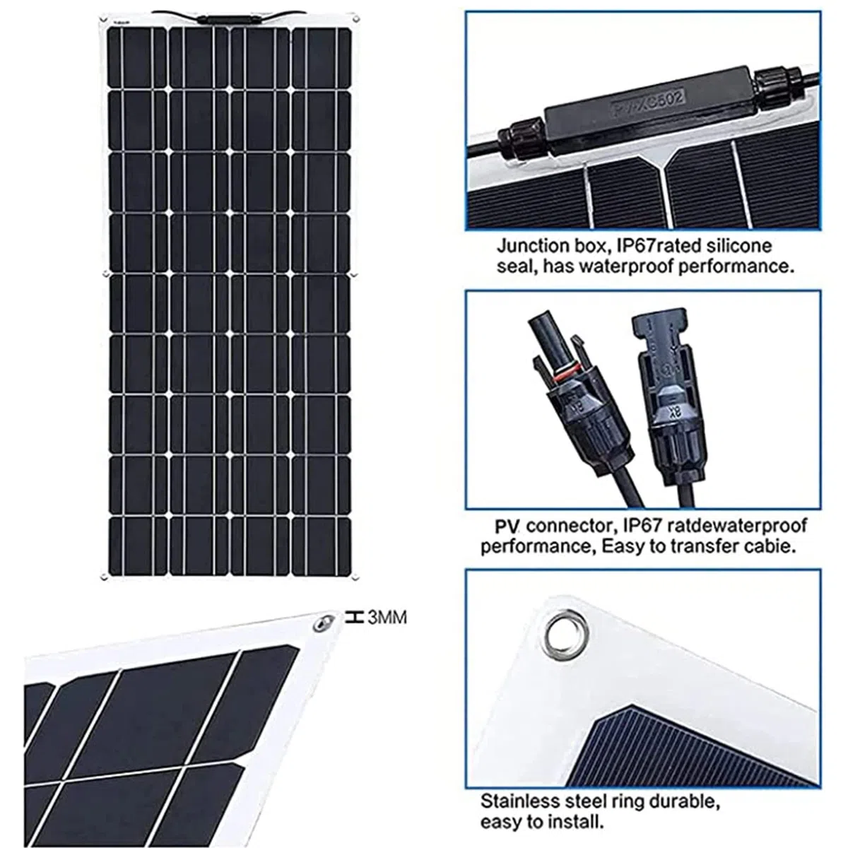 300w 600W Paneles Solares Placa Solar Flexible 18v Monocrystalline Panel Solar con 40A Controlador Ideal para Autocaravana,Caravana y Barco,300W