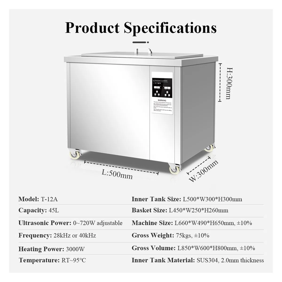 Limpiador Ultrasónico Industrial DPF Piezas De Motor Metal Desengrasante Óxido Aceite Ajuste Temperatura Potencia Lavadora Por Ultrasonidos Eficaz Limpieza Profesional(45L)