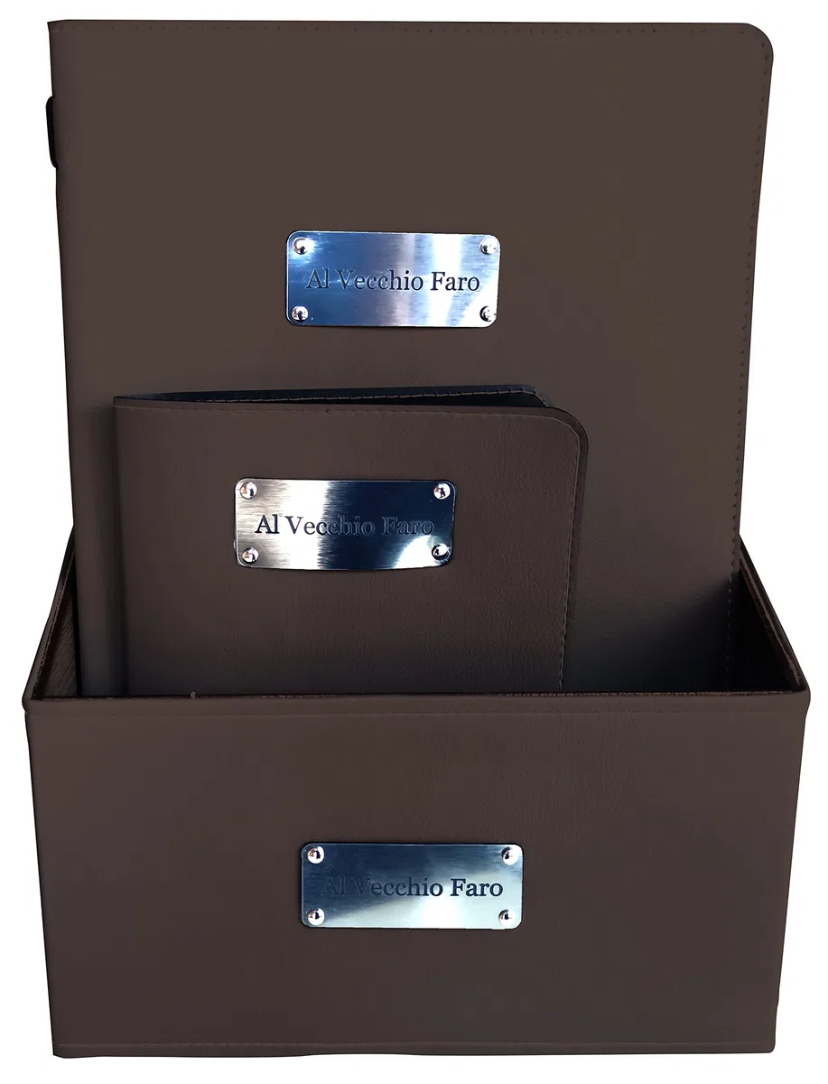 OGGETTANDO, Box Menú Restaurante Personalizable A4 Pub Self Service Bar Birreria Moderno color marrón