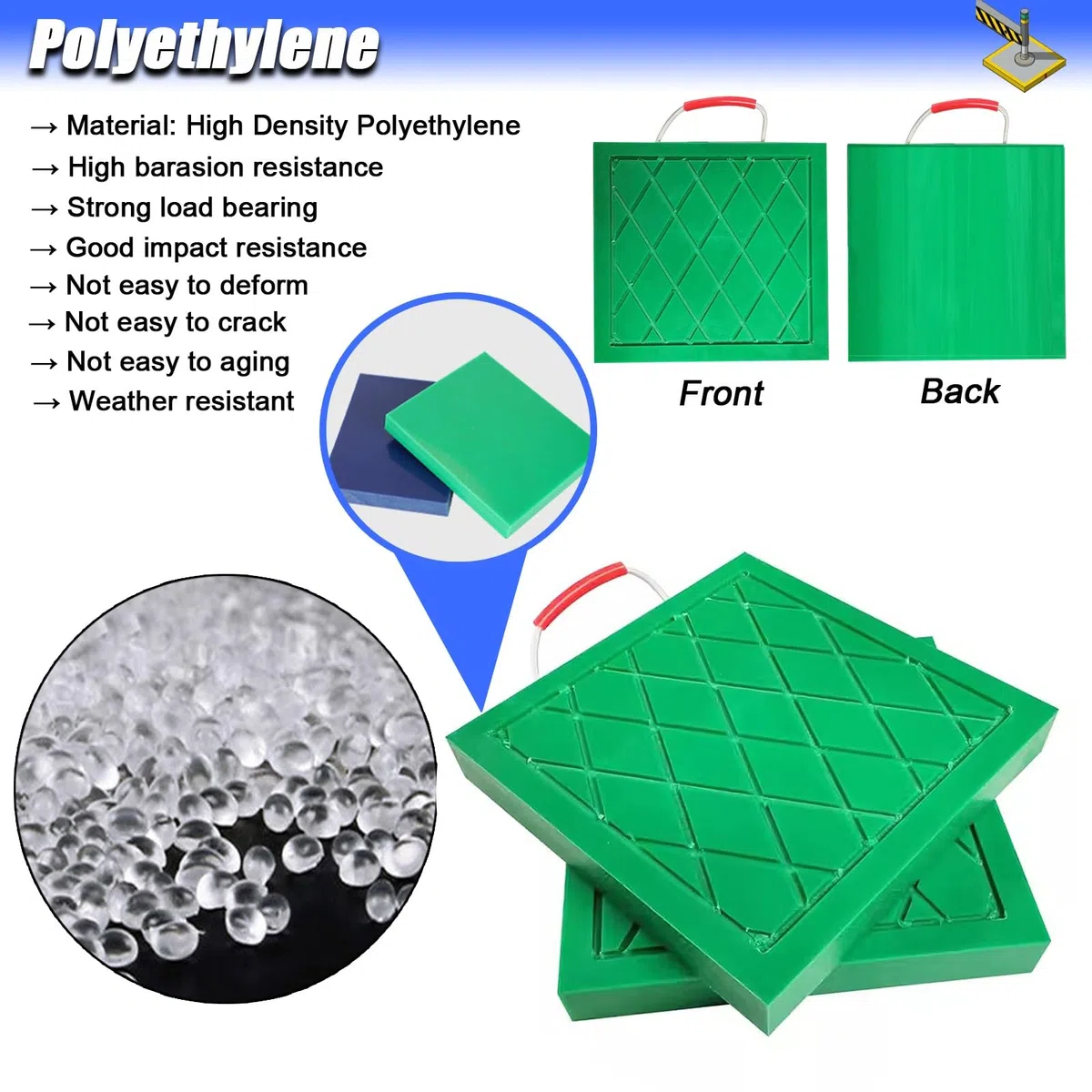 Almohadilla estabilizadora Verde para Gatos hidráulicos - Almohadilla de Apoyo Resistente para vehículos recreativos/remolques/Camiones con asa portátil, Bloques de nivelación apilables - Pa