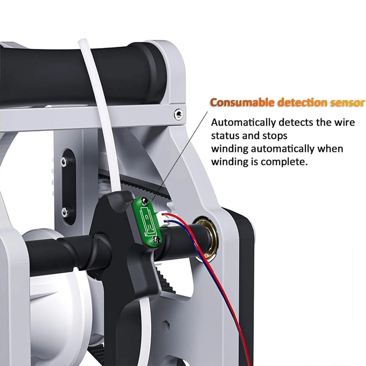 Rebobinador de filamento de impresión 3D, rebobinador eléctrico de carrete con función inteligente de arranque/parada, compatible con carretes universales de 1 kg, envuelve perfectamente sin enredos