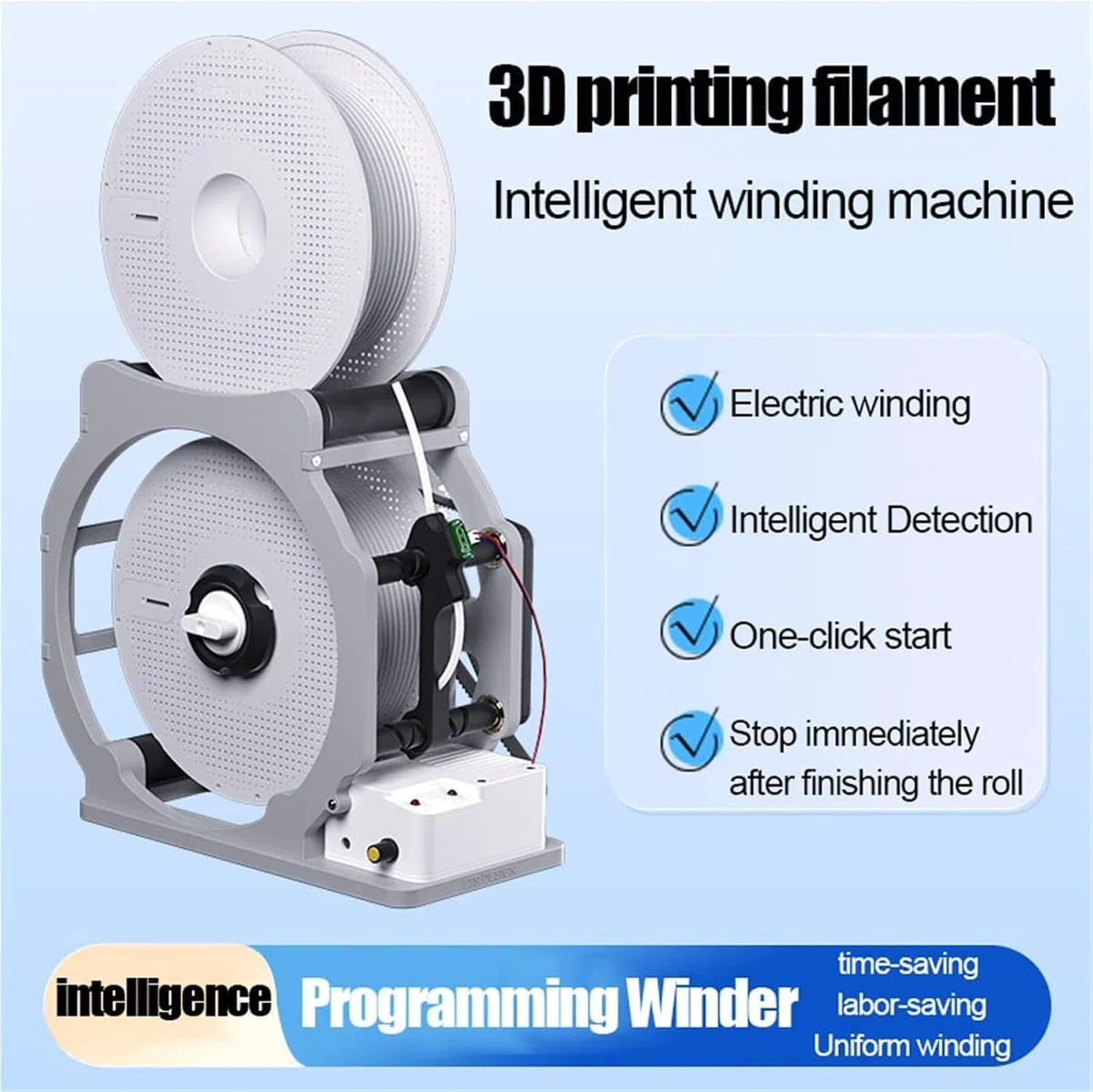 Enrollador de bobina con parada automática, manual o eléctrico, para filamento de 1 kg, universal para impresión 3D.