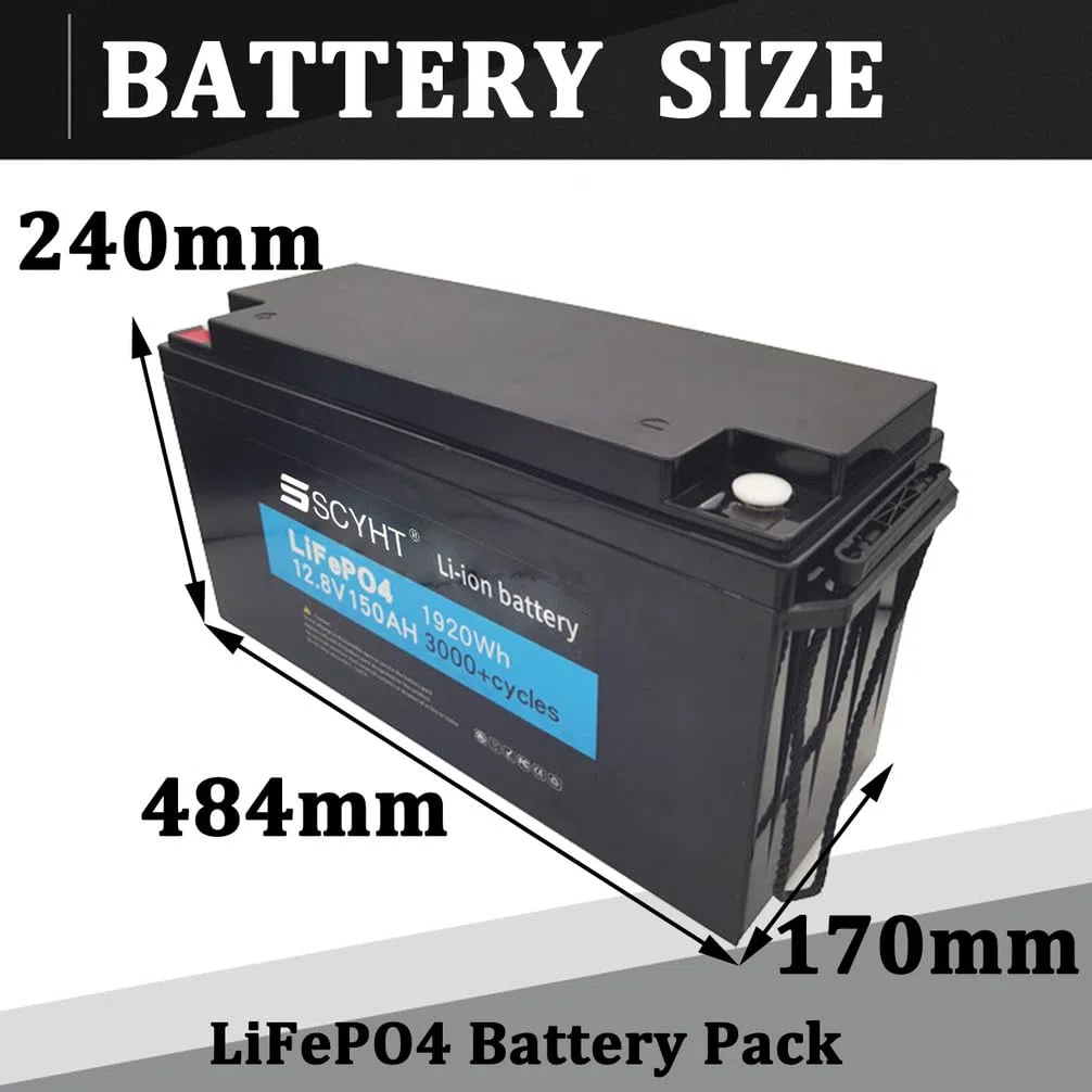 Batería LiFePO4 12,8 V Batería de Litio 150 Ah Baterías solares 12,8 V Baterías Recargables para carritos de Golf, energía Respaldo para Motores 250 W a 2000 W con BMS