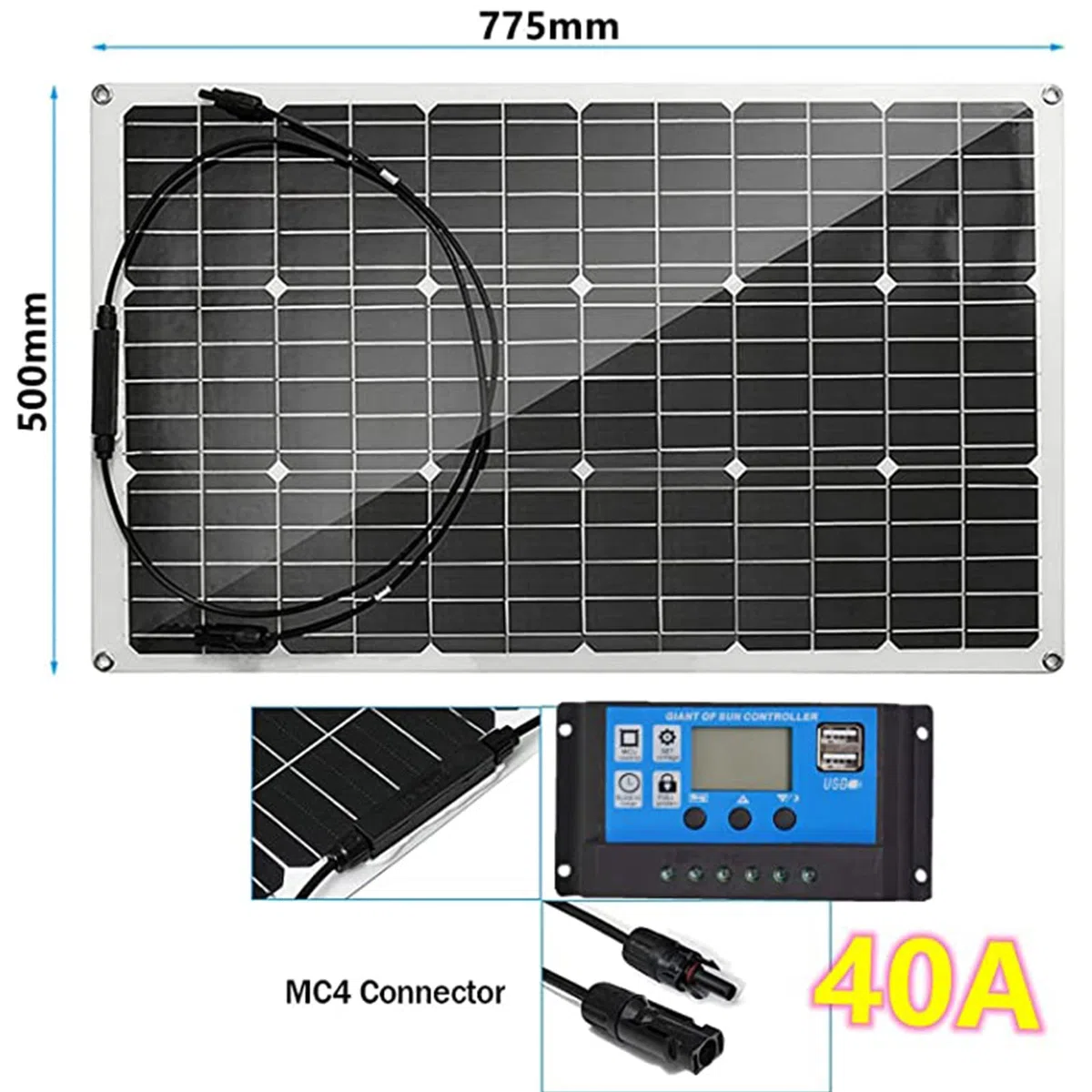 300w 600W Paneles Solares Placa Solar Flexible 18v Monocrystalline Panel Solar con 40A Controlador Ideal para Autocaravana,Caravana y Barco,300W