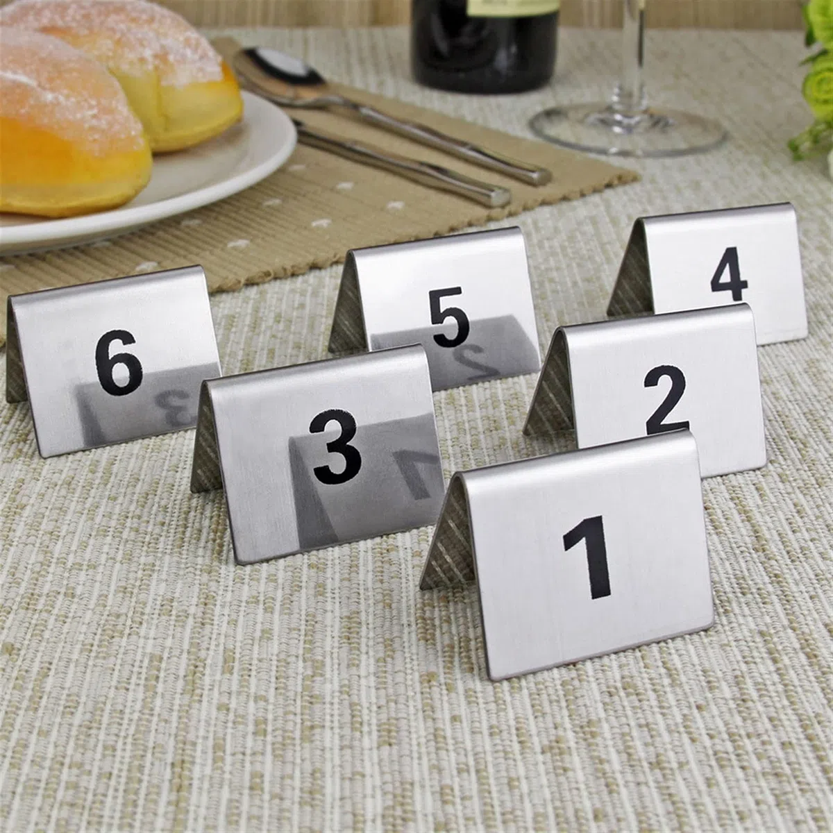 Números de mesa, Placa de número de lugar de restaurante de acero inoxidable, Placa de mesa de número de mesa de doble cara Tarjeta de restaurante digital, 50x50 mm (Color : 44946)