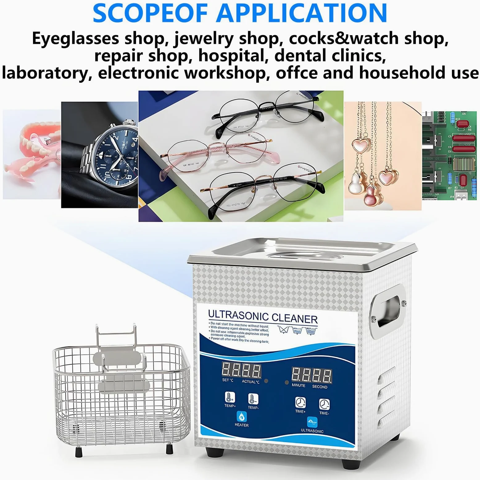 Limpiador Ultrasónico Máquina de Ultrasonidos Limpieza Profesional con Temporizador Digital Temperatura Ajustable para Collares Joyas Limpieza de Monedas Cestas Incluidas 1430-30L