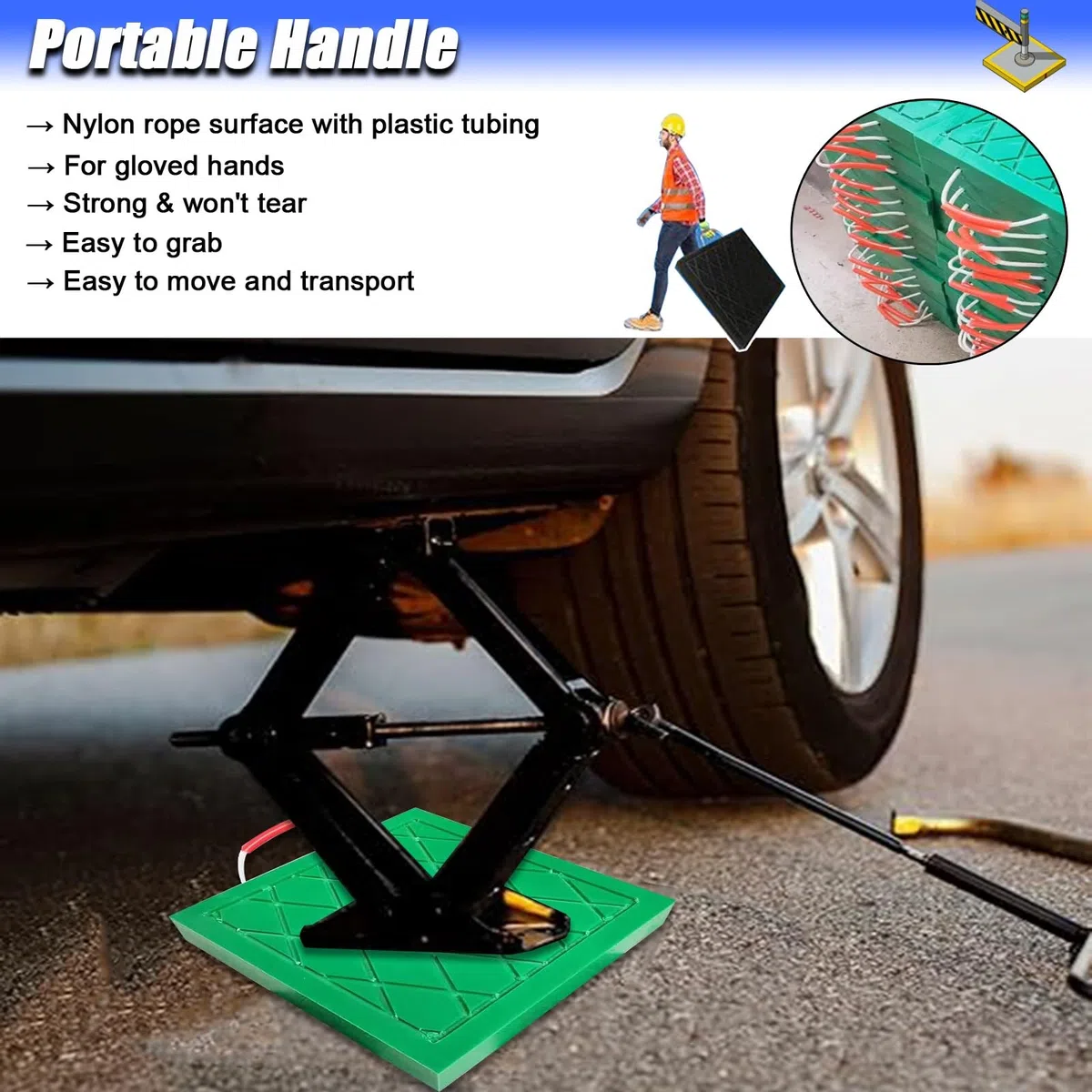 Almohadilla estabilizadora Verde para Gatos hidráulicos - Almohadilla de Apoyo Resistente para vehículos recreativos/remolques/Camiones con asa portátil, Bloques de nivelación apilables - Pa