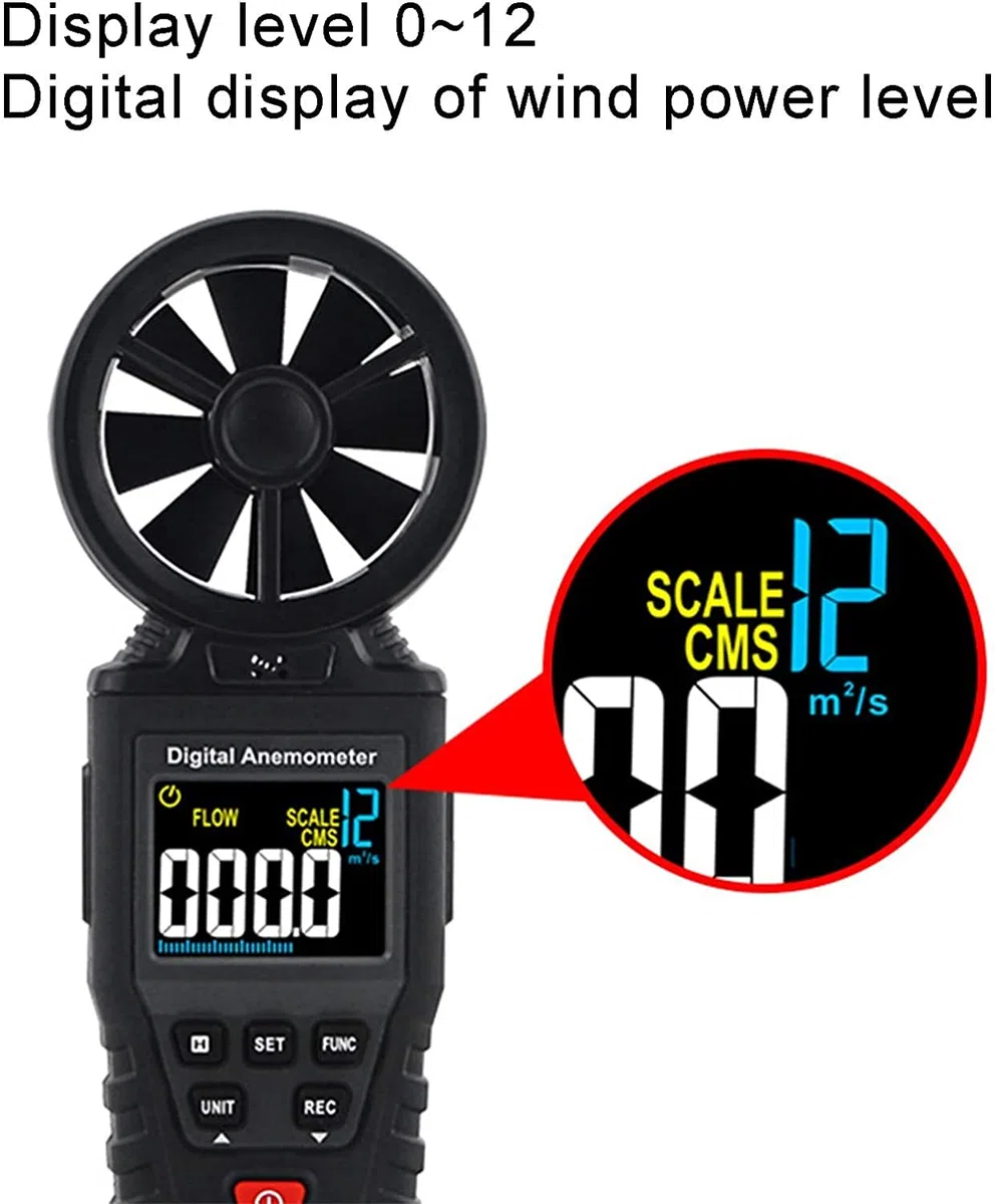 Medidor de Velocidad del Viento de Mano para medir la Velocidad del Viento, la Temperatura y el Viento se enfríe con la luz de Fondo y MAX/min para Disparar, sairar, Volar, Escalar
