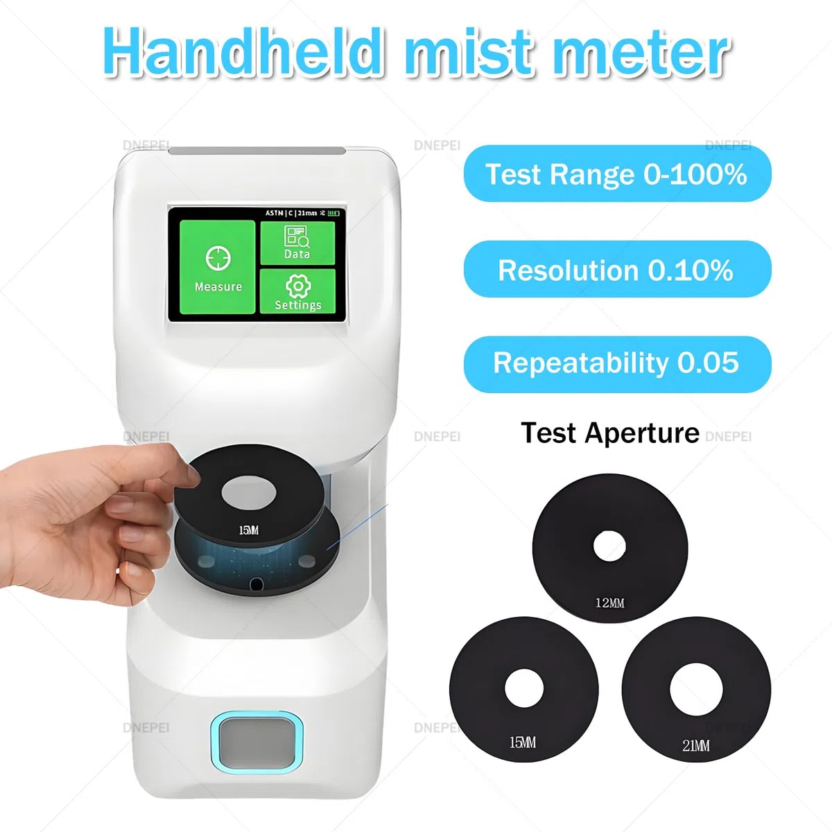 Medidor de neblina portátil, medidor de Niebla de Mano de Alta precisión con resolución del 0,01% y repetibilidad de ≤0,02, Pantalla táctil de 2,8 Pulgadas para películas plásticas DH-13