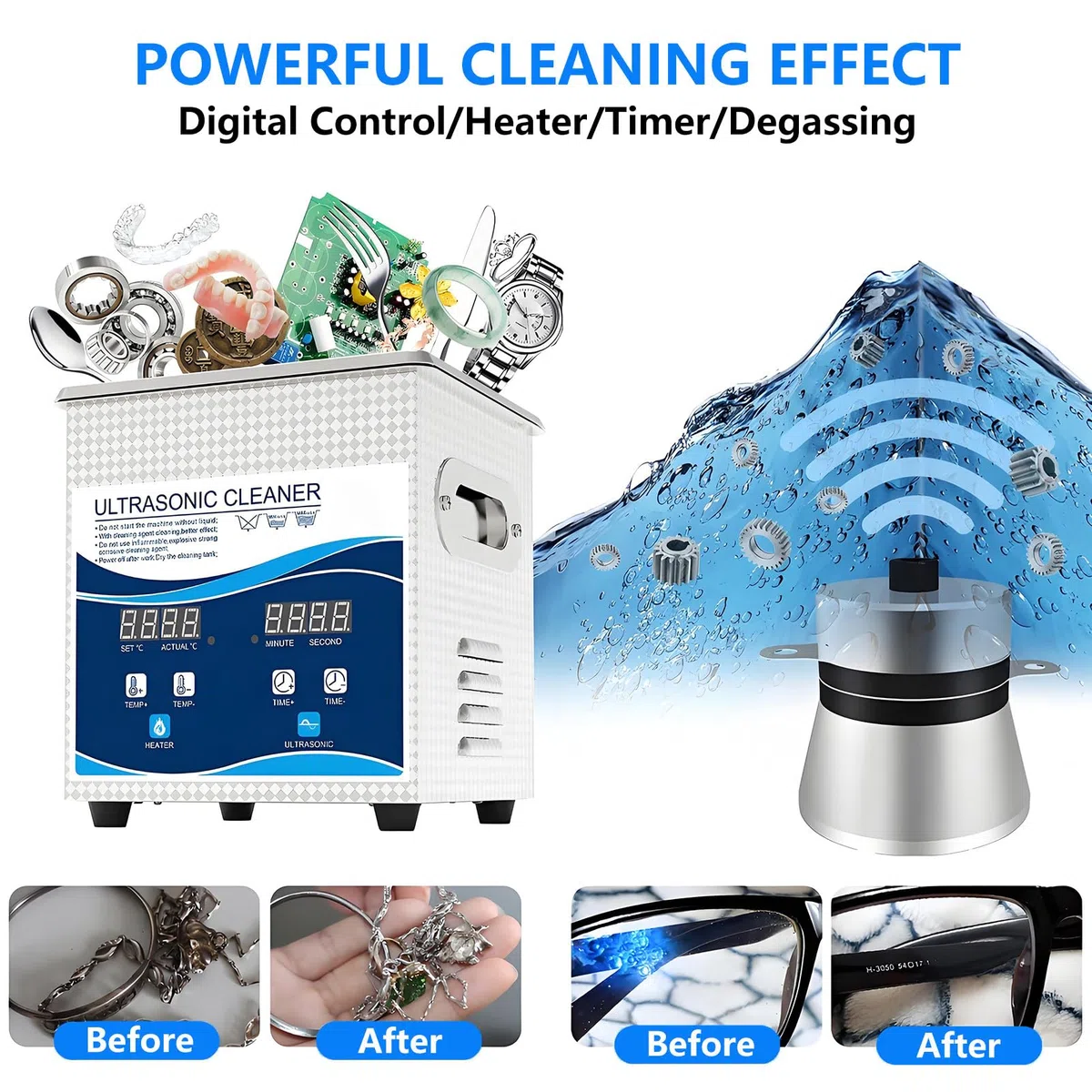 Limpiador Ultrasónico Máquina de Ultrasonidos Limpieza Profesional con Temporizador Digital Temperatura Ajustable para Collares Joyas Limpieza de Monedas Cestas Incluidas 1430-30L